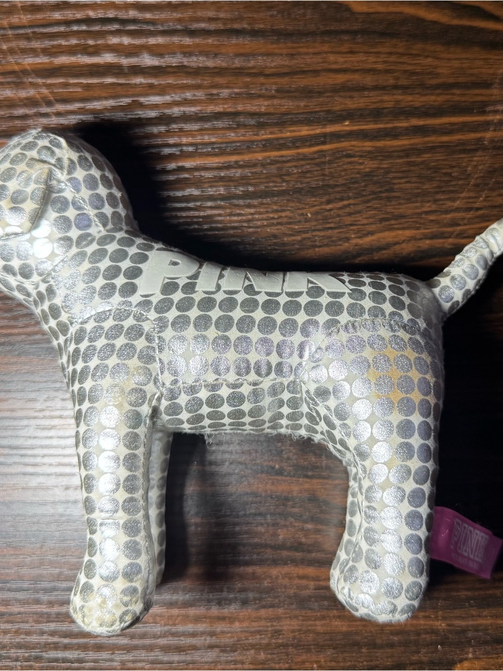 PreLoved Victorias Secret FADED PINK Collectible Dog Metallic Dot Design FLAW